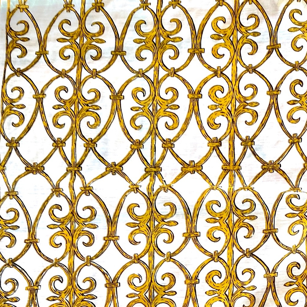 🏆 Vntg MC Mod Tablecloth White Mustard Gold Black